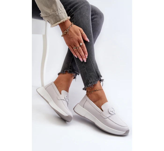 Dámské Kožené Mokasíny Na Platformě Světle Šedé model 21659703 - S.Barski