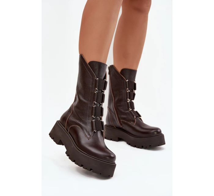 Dámské kotníkové boty z přírodní kůže na platformě Zazoo 3795 Čokoládové