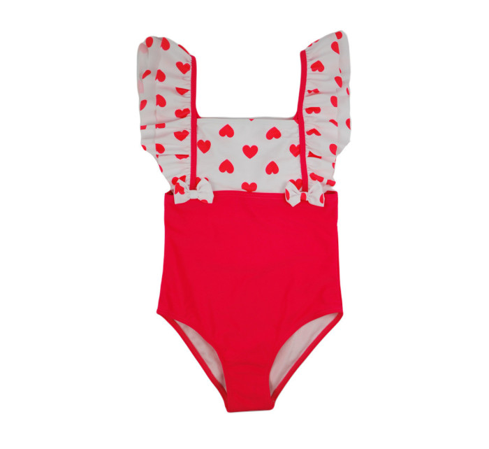Jednodílné dívčí plavky se srdíčky růžovo-bílá KD006 - Noviti