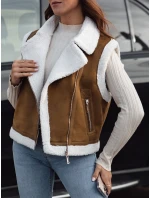 Dámská semišová vesta s ovčí kůží WOOLZIP camel FashionStreet TY4741