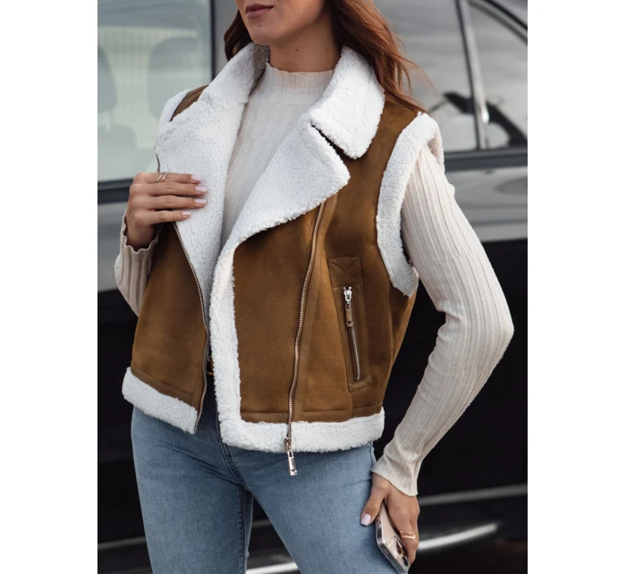 Dámská semišová vesta s ovčí kůží WOOLZIP camel FashionStreet TY4741