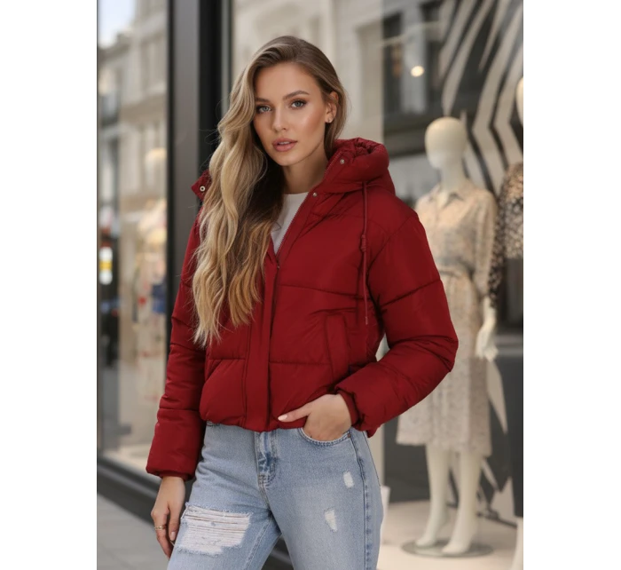 Dámská krátká zimní prošívaná bunda bordó FashionStreet TY5407