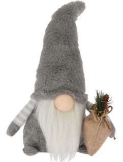 DEKORATIVNÍ PLYŠOVÝ TRPASLÍK LED 38CM ŠEDÝ