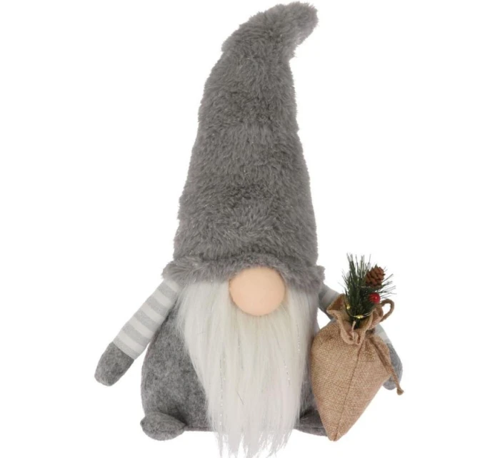 DEKORATIVNÍ PLYŠOVÝ TRPASLÍK LED 38CM ŠEDÝ