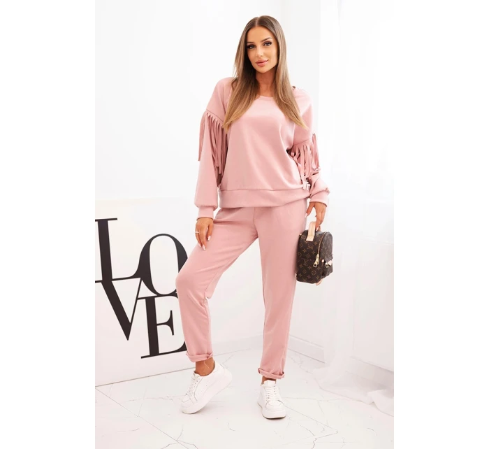 Komplet dámský máslový s třásněmi na rukávech tmavě pudrově růžový Komplet dámský máslový s třásněmi na rukávech tmavě pudrově růžový