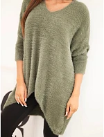 Dámský svetr Plus Size s výstřihem do V khaki Dámský svetr Plus Size s výstřihem do V khaki