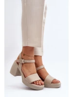 model 21647980 Dámské kožené sandály na podpatku Beige - Zazoo model 21647980 Dámské kožené sandály na podpatku Beige - Zazoo