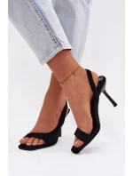 Dámské sandály na podpatku z eko semiše Černé Calvoria