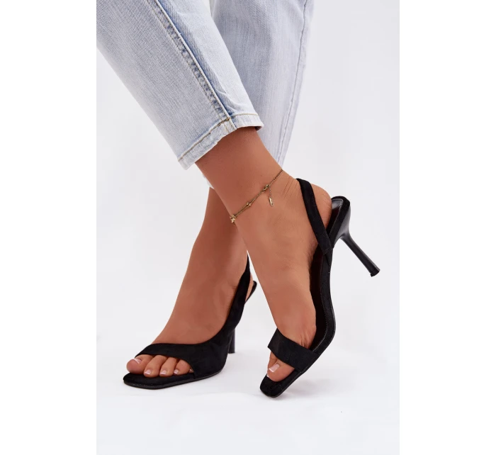 Dámské sandály na podpatku z eko semiše Černé Calvoria