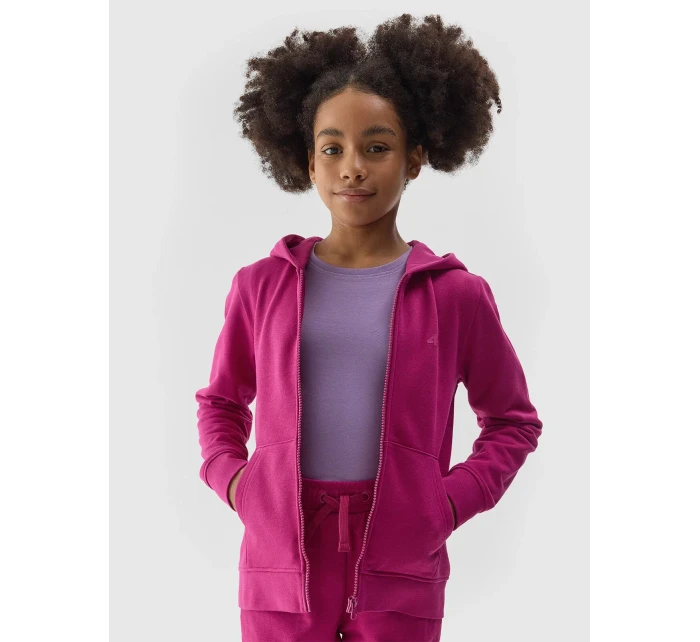 Dívčí tepláková rozepínací mikina s kapucí 4F - růžová