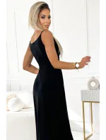CHIARA Černé elegantní dlouhé dámské maxi šaty na ramínkách a s brokátem model 20507746 - numoco