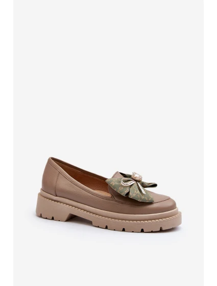 Dámské kožené mokasíny s mašlí model 21648040 Beige - Laura Messi