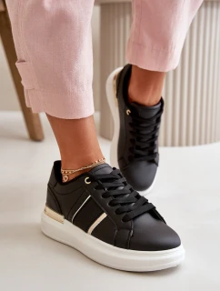 Módní dámské sneakers na platformě z eko kůže černé Nevisase