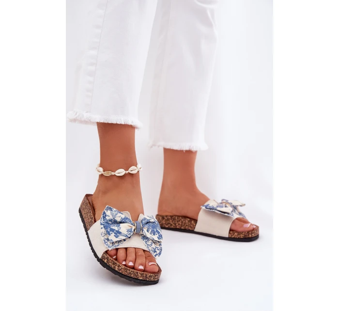 Dámské pantofle s mašlí na korkové platformě modré model 21687419 - Boto Dámské pantofle s mašlí na korkové platformě modré model 21687419 - Boto