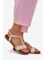 Dámské Plné Sandály S Pásky model 21698276 Zlaté - S.Barski Dámské Plné Sandály S Pásky model 21698276 Zlaté - S.Barski