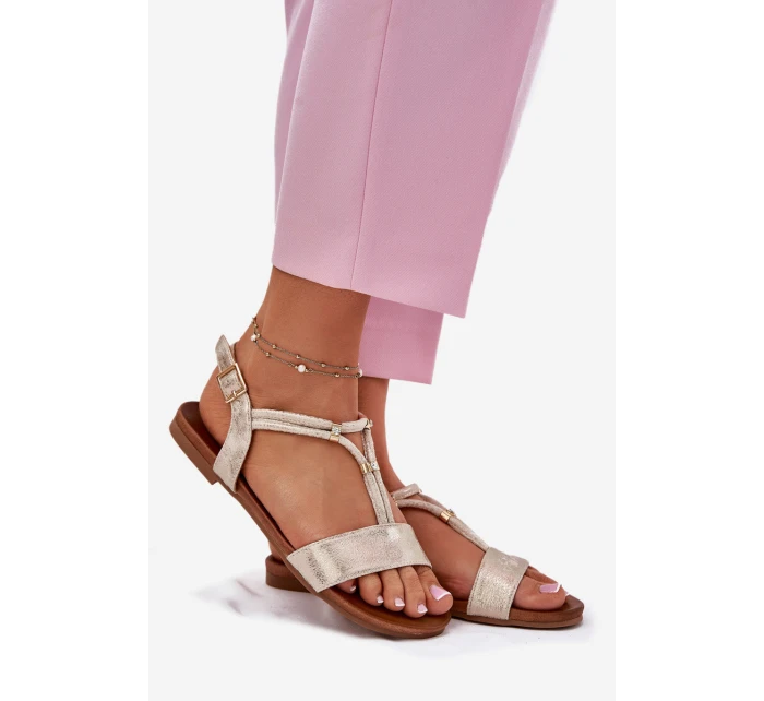 Dámské Plné Sandály S Pásky model 21698276 Zlaté - S.Barski Dámské Plné Sandály S Pásky model 21698276 Zlaté - S.Barski