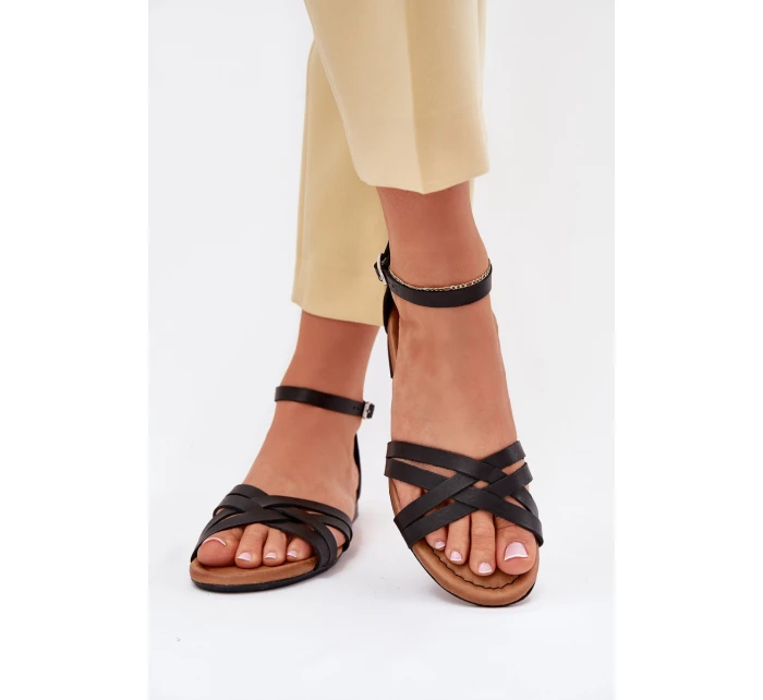Dámské Kožené Sandály Na Plochém Podpatku Maciejka 07029-01 Černé
