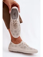 Kožené Ažurové Dámské Polobotky model 22101360 Béžové - S.Barski Kožené Ažurové Dámské Polobotky model 22101360 Béžové - S.Barski