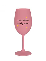 MILUJI VÁNOCE A TAKY VÍNO - růžová sklenice na víno 350 ml