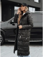 Dámská zimní dlouhá prošívaná bunda s kapucí černá FashionStreet TY5482 Dámská zimní dlouhá prošívaná bunda s kapucí černá FashionStreet TY5482