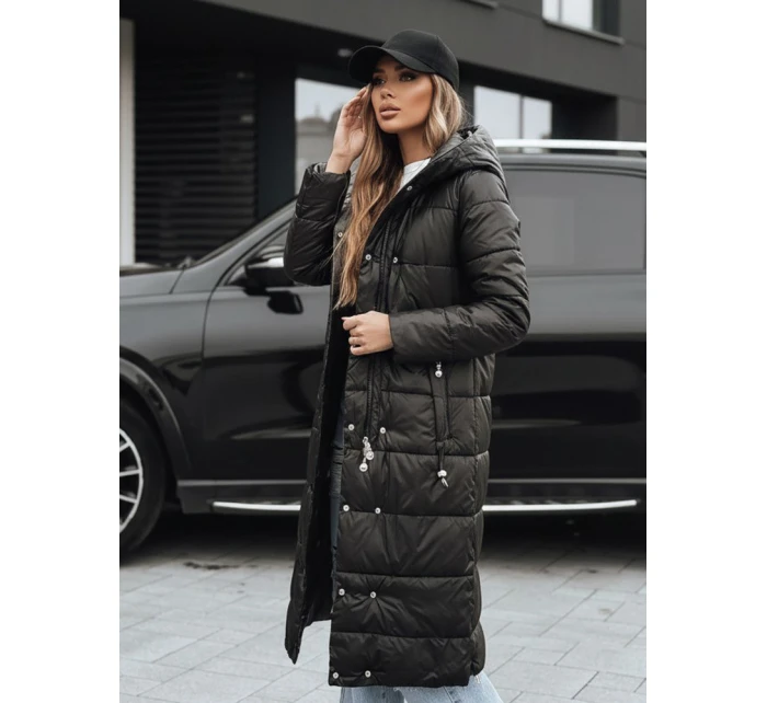 Dámská zimní dlouhá prošívaná bunda s kapucí černá FashionStreet TY5482 Dámská zimní dlouhá prošívaná bunda s kapucí černá FashionStreet TY5482
