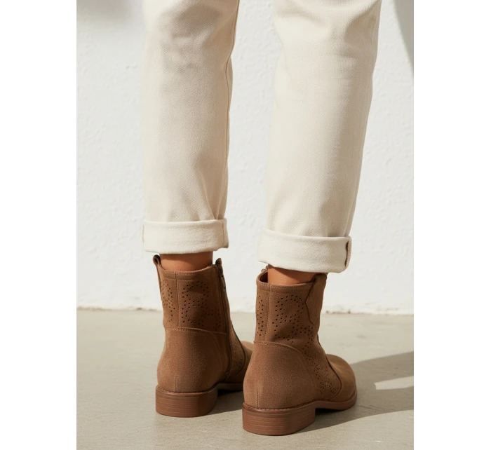 Dámské ažurové boty coffee FashionStreet ZY1345 Dámské ažurové boty coffee FashionStreet ZY1345