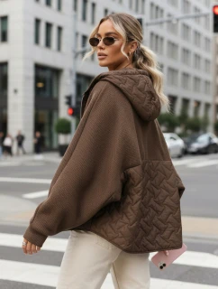 Dámská přechodná oversize bunda s kapucí hnědá FashionStreet TY5593