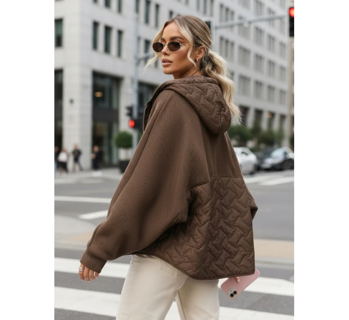 Dámská přechodná oversize bunda s kapucí hnědá FashionStreet TY5593 Dámská přechodná oversize bunda s kapucí hnědá FashionStreet TY5593