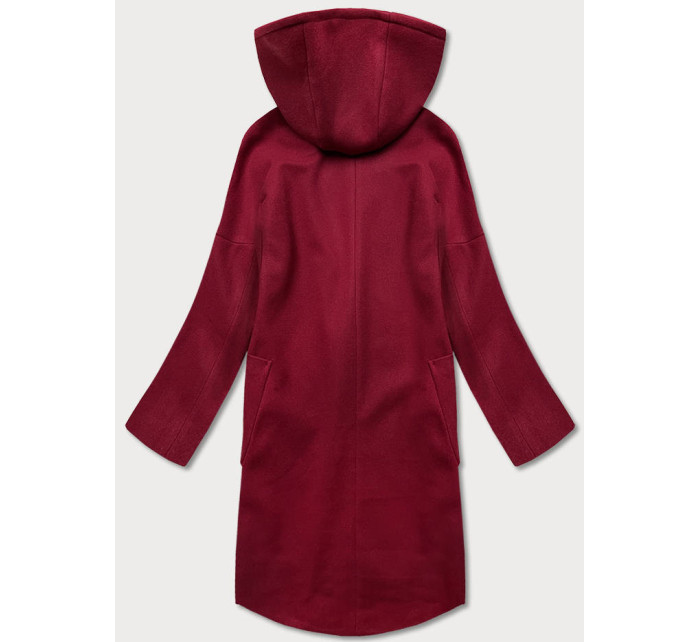 Dámský kabát plus size v bordó barvě s kapucí model 17099568 - ROSSE LINE