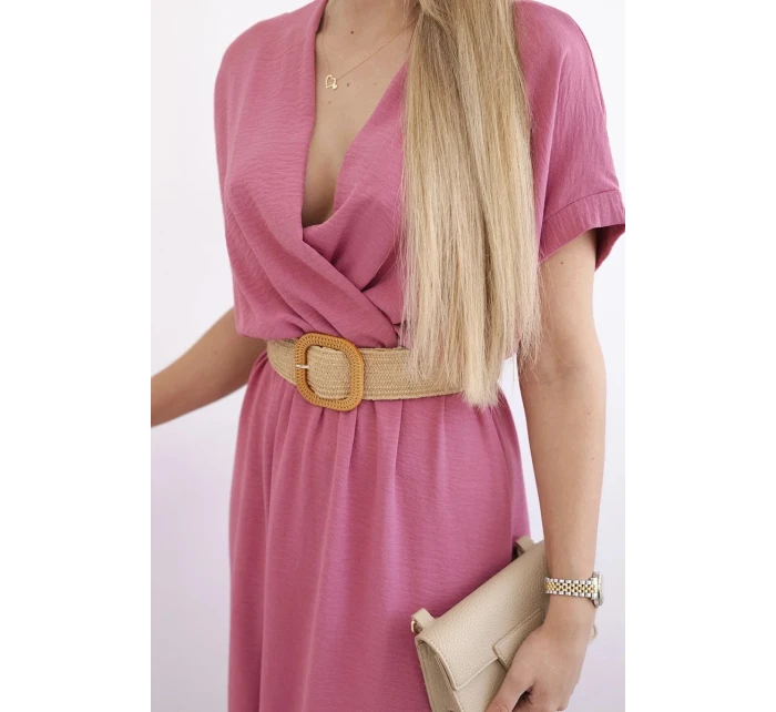 Dlouhé šaty s ozdobným páskem tmavě růžová