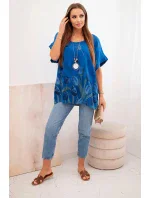 Dámská bavlněná košile s květinovým vzorem chrpově modrá Dámská bavlněná košile s květinovým vzorem chrpově modrá