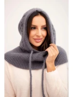 Dámská čepice s kapucí a pleteným vzorem šedá