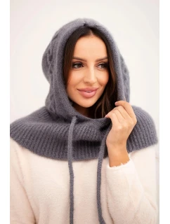 Dámská čepice s kapucí a pleteným vzorem šedá