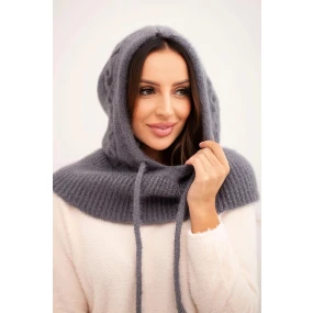 Dámská čepice s kapucí a pleteným vzorem šedá Dámská čepice s kapucí a pleteným vzorem šedá