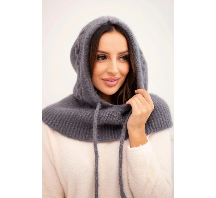 Dámská čepice s kapucí a pleteným vzorem šedá