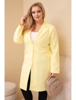 Dámský plášť Plus Size dlouhý s límcem a kapsami žlutý Dámský plášť Plus Size dlouhý s límcem a kapsami žlutý