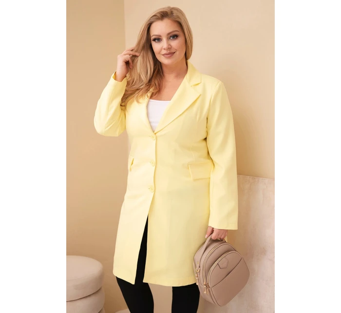 Dámský plášť Plus Size dlouhý s límcem a kapsami žlutý Dámský plášť Plus Size dlouhý s límcem a kapsami žlutý