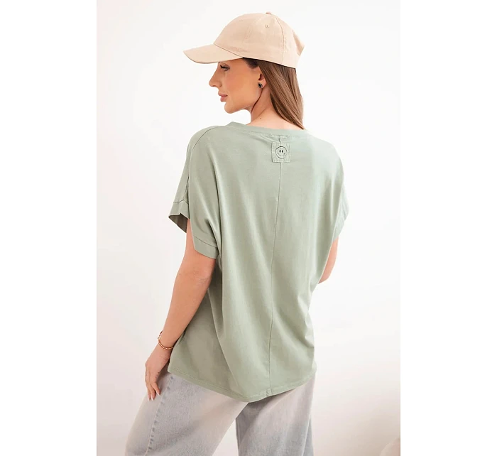 Dámská bavlněná halenka s výstřihem do V a krátkým rukávem khaki