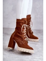 Dámské semišové kozačky na platformě hnědé model 21597730 - Boto