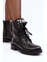 Kožené dámské pracovní kotníkové boty s ozdobou Zazoo Black