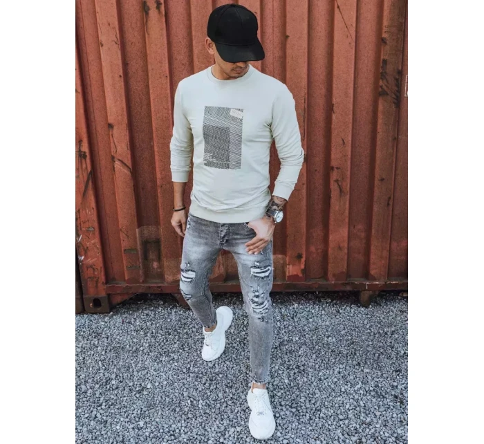 Pánská mikina s potiskem béžová model 21966034 - Dstreet Pánská mikina s potiskem béžová model 21966034 - Dstreet