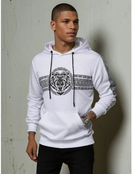 Pánská mikina s kapucí s potiskem bílá FashionStreet BX5573 Pánská mikina s kapucí s potiskem bílá FashionStreet BX5573