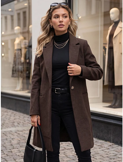 Płaszcz damski klasyczny brązowy model 22366687 - FashionStreet