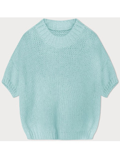 Volný dámský svetr v mátové barvě s krátkými rukávy (760ART)