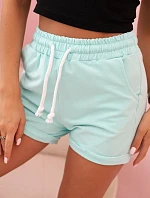 Dámské bavlněné šortky s gumou a zavazováním v pase mátové