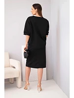 Dámský máslový komplet s blůzkou a midi sukní černý