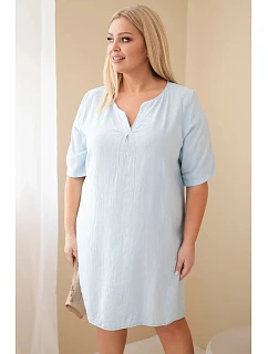 Dámské viskózové šaty Plus Size s krátkým rukávem a výstřihem do V modrá