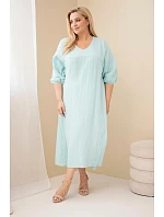 Dámské šaty Plus Size bavlněné mušelínové s výstřihem do V mentolová