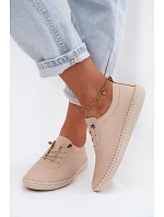 Kožené dámské polobotky model 22149769 Béžové - Artiker