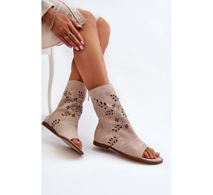 Zazoo dámské semišové sandály se svrškem na zip, béžová Zazoo dámské semišové sandály se svrškem na zip, béžová